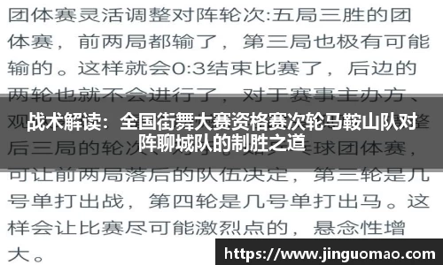 战术解读：全国街舞大赛资格赛次轮马鞍山队对阵聊城队的制胜之道
